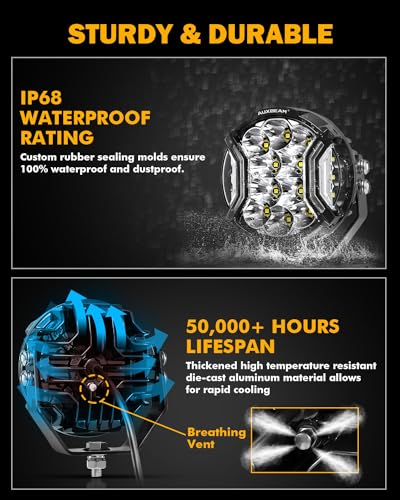 Auxbeam V-MAX Series 72W LED Pod Driving Lights, 4x2.5 Inch Rectangle Side Shooter Offroad Cube Spotlights with Amber DRL, 270° Combo Beam 6 Modes White/Amber/Yellow Auxiliary Lights with Covers