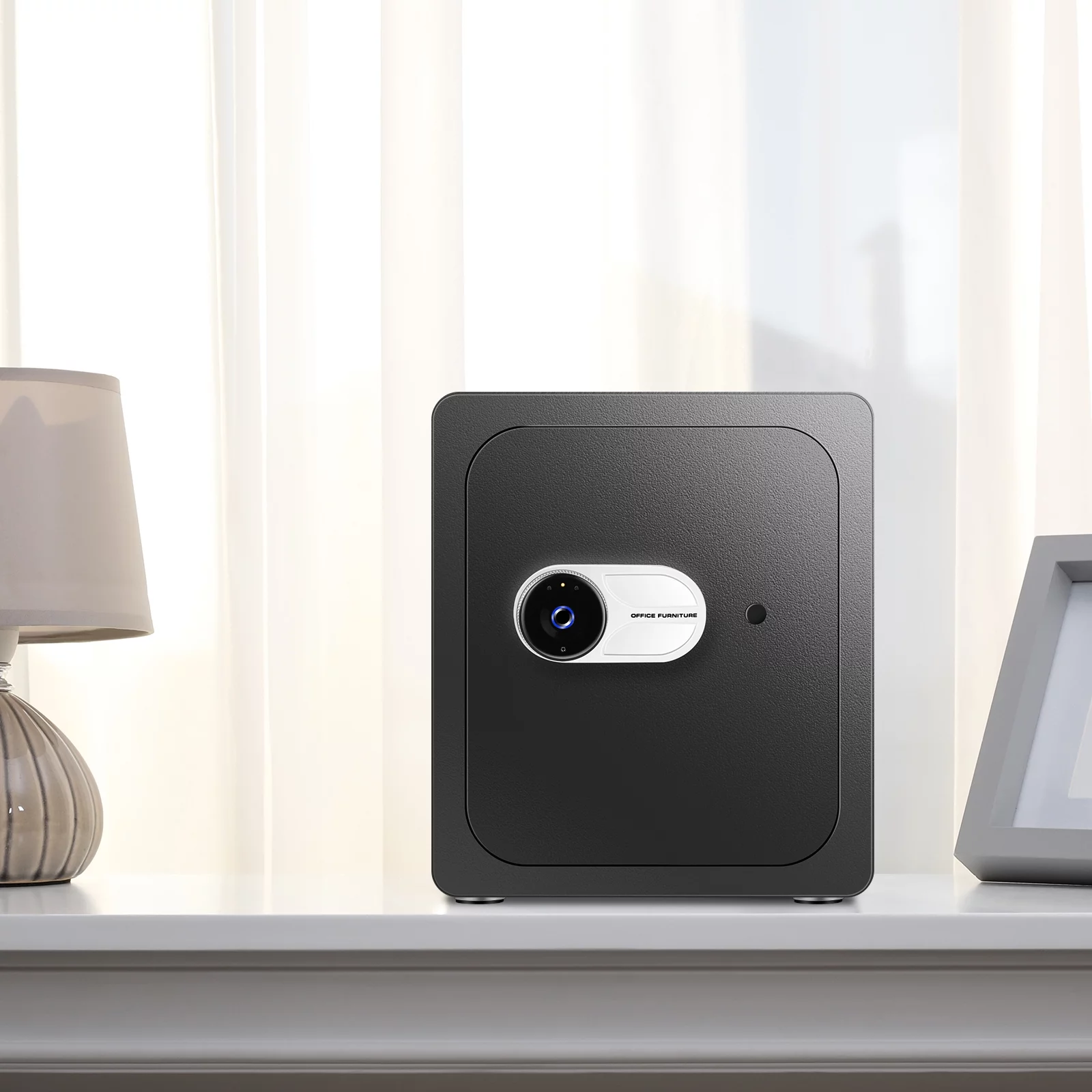 Valuables Safe Box: Home Security Box with Fingerprint Access and Removable Shelf, Black