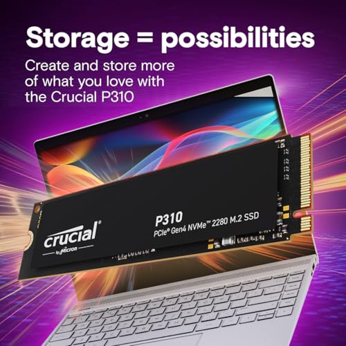 Crucial P310 1TB 2280 PCIe Gen4 3D NAND NVMe M.2 SSD – Up to 7,100 MB/s – Shift up to Gen4, with Acronis Offer, Internal Solid State Drive (PC) – CT1000P310SSD801