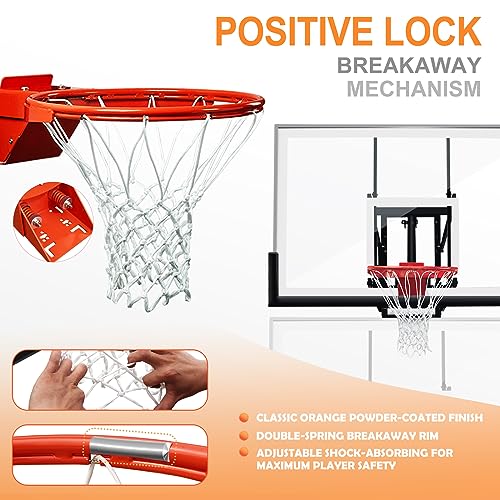 PROGOAL Basketball Hoop Garage Wall Mounted Adjustable-Height, with 60''x36''Tempered Glass Backboard, Pro-Style Breakaway Rim, Durable Bracket and All Weather Net