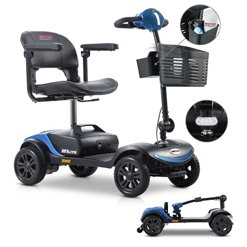 Folding Mobility Scooter for Seniors 4 Wheel Scooter for Adults Electric Scooter Compact for Travel - Electric Powered Wheelchair Device - Compact Heavy Duty Mobile (Purple)