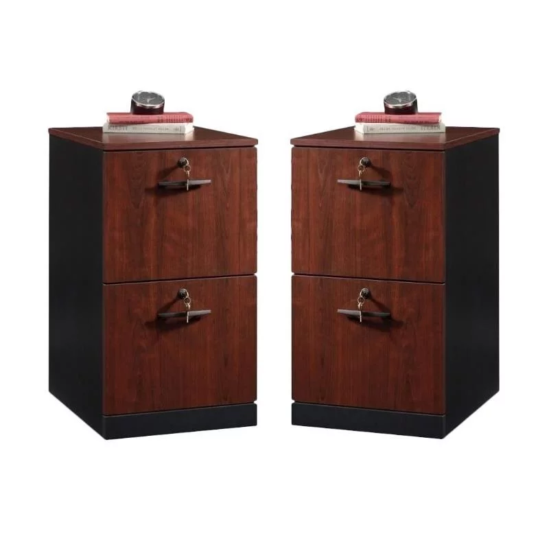 Home Square 2 Drawer Wood Filing Cabinet Set in Classic Cherry (Set of 2)