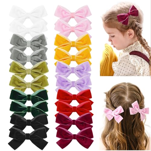 Ayesha Velvet Hair Clips and Barrettes for Toddlers - 20pcs Christmas Hair Accessories with Hair Bows