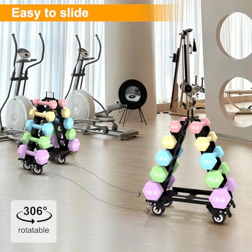 Dumbbell Rack 5 Tier with Wheels(Dumbbells not included),A-Frame Metal Dumbbell Holder with Handle,Multilevel Weight Storage for Dumbbells,Tree Shape Compact Weight Rack/Holder,Perfect for Home Gym