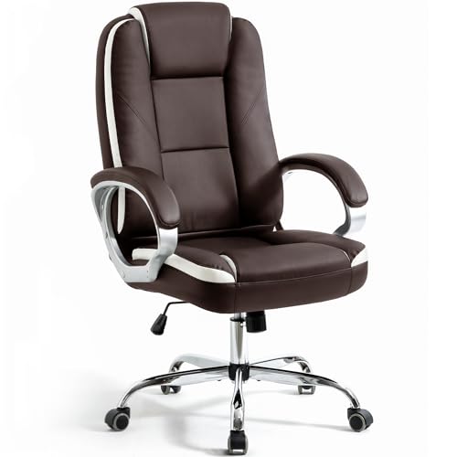 NEO CHAIR Office Desk Ergonomic Gaming Chair High Back Adjustable Computer Chair with Wheels and Lumbar Support Comfy Leather Executive Swivel (Brown)