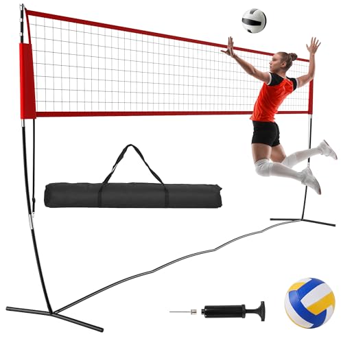 Volleyball Training Net, Freestanding Portable Volleyball Practice Net with Adjustable Heights, Perfect for Backyard, Gym, Beach, Concrete Easy Setup and Sturdy for Men, Women