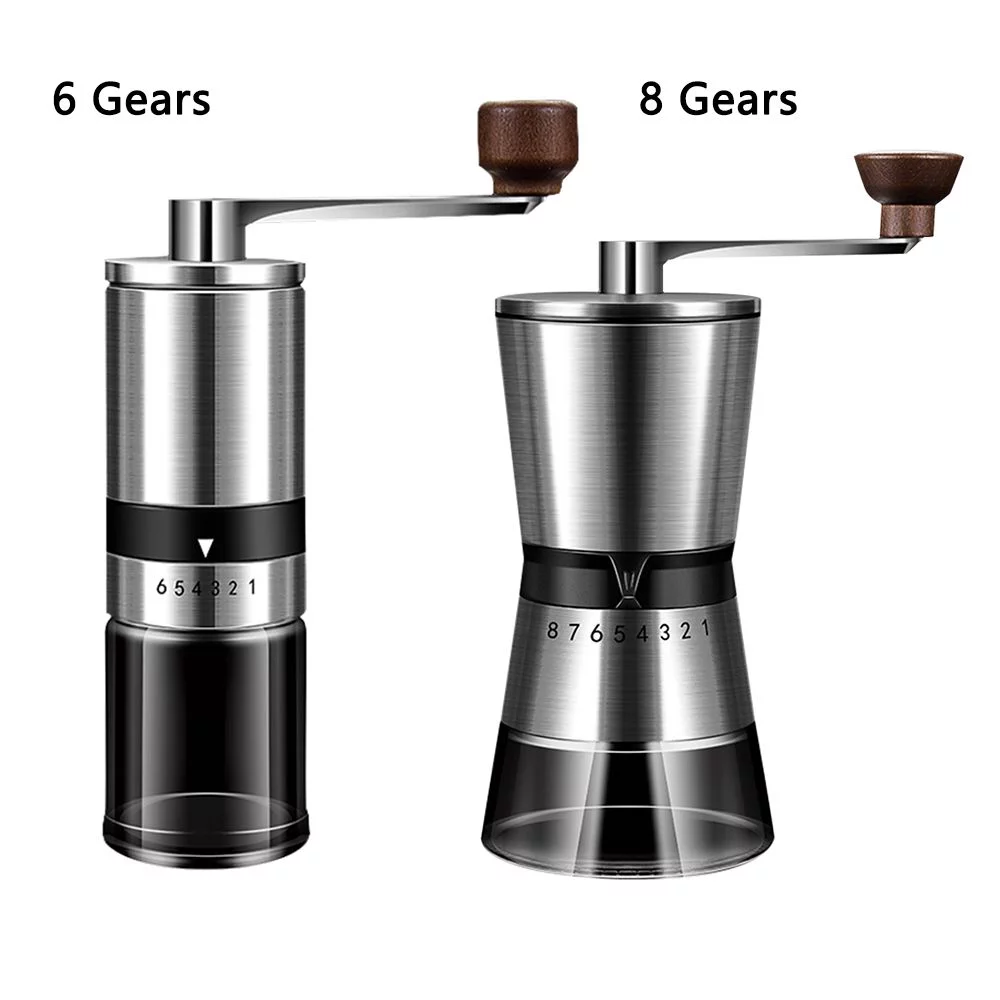 Handmade Spice with Ceramic Burrs Espresso Manual Coffee Grinder Stainless Steel 6/8 Gears Adjustable Coffee Bean Mill 6 GEARS
