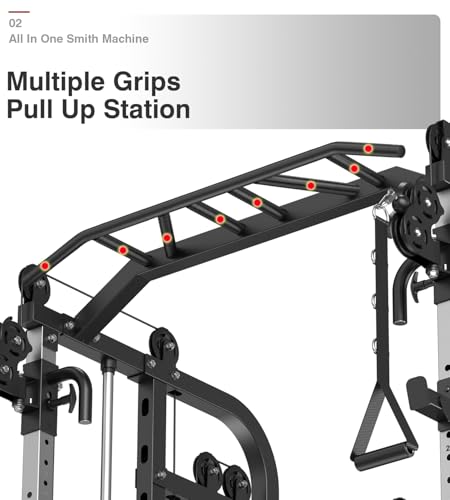 DONOW Smith Machine with Weight Stacks Power Cage Squat Rack Dual Cable Crossover Machine Home Gym Systems Station LAT Pull Down