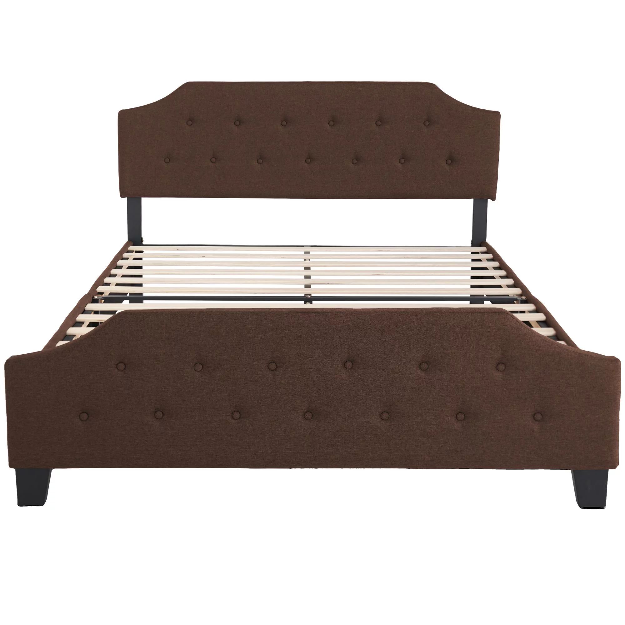Queen Size Wood Platform Bed Frame 800 lbs Capacity with Headboard and Footboard Brown