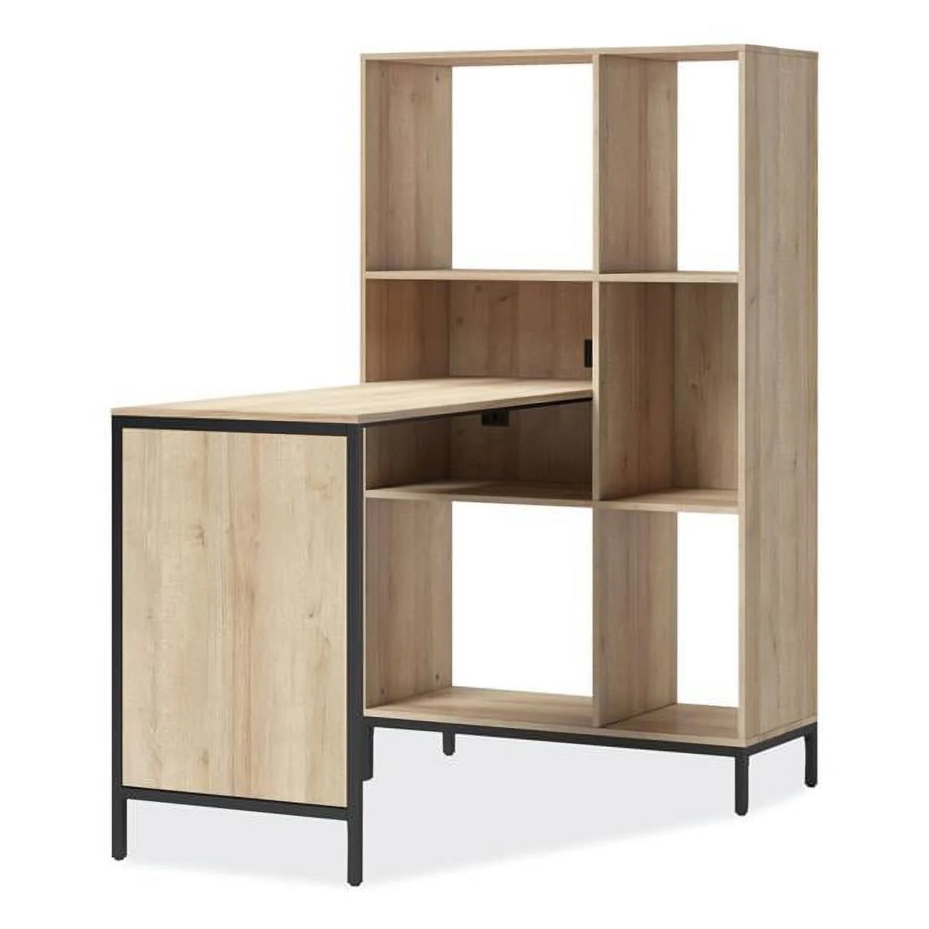 Turing Home Office Workstation with Integrated Bookcase & Power Center - 48.3 x 31.75 x 55.25 in. - Desert Ash & Black