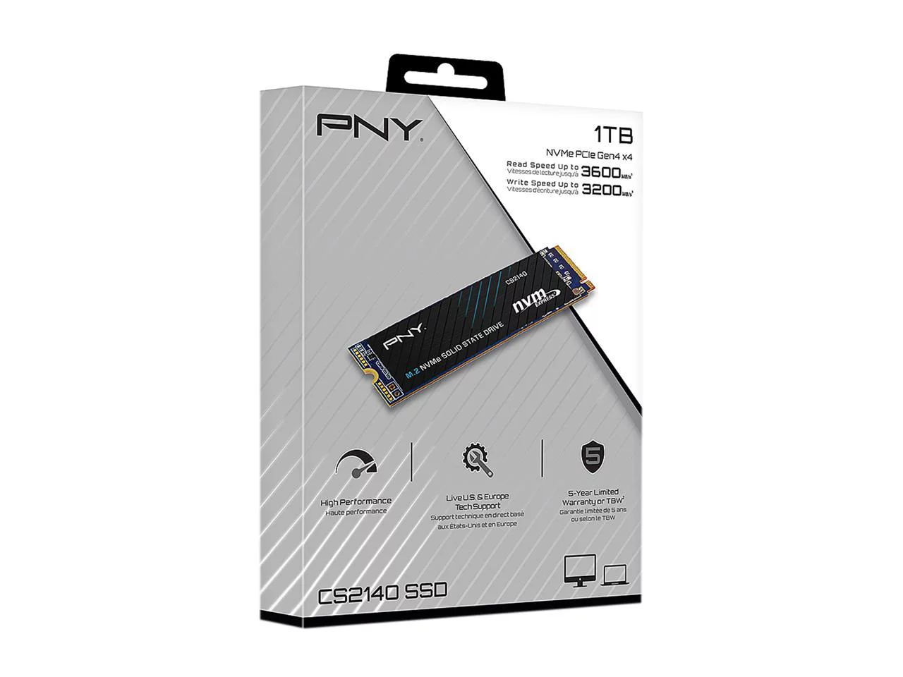 PNY CS2140 M.2 2280 1TB PCI-Express 4.0 x4, NVMe 1.4 3D NAND Internal Solid State Drive (SSD) M280CS2140-1TB-RB