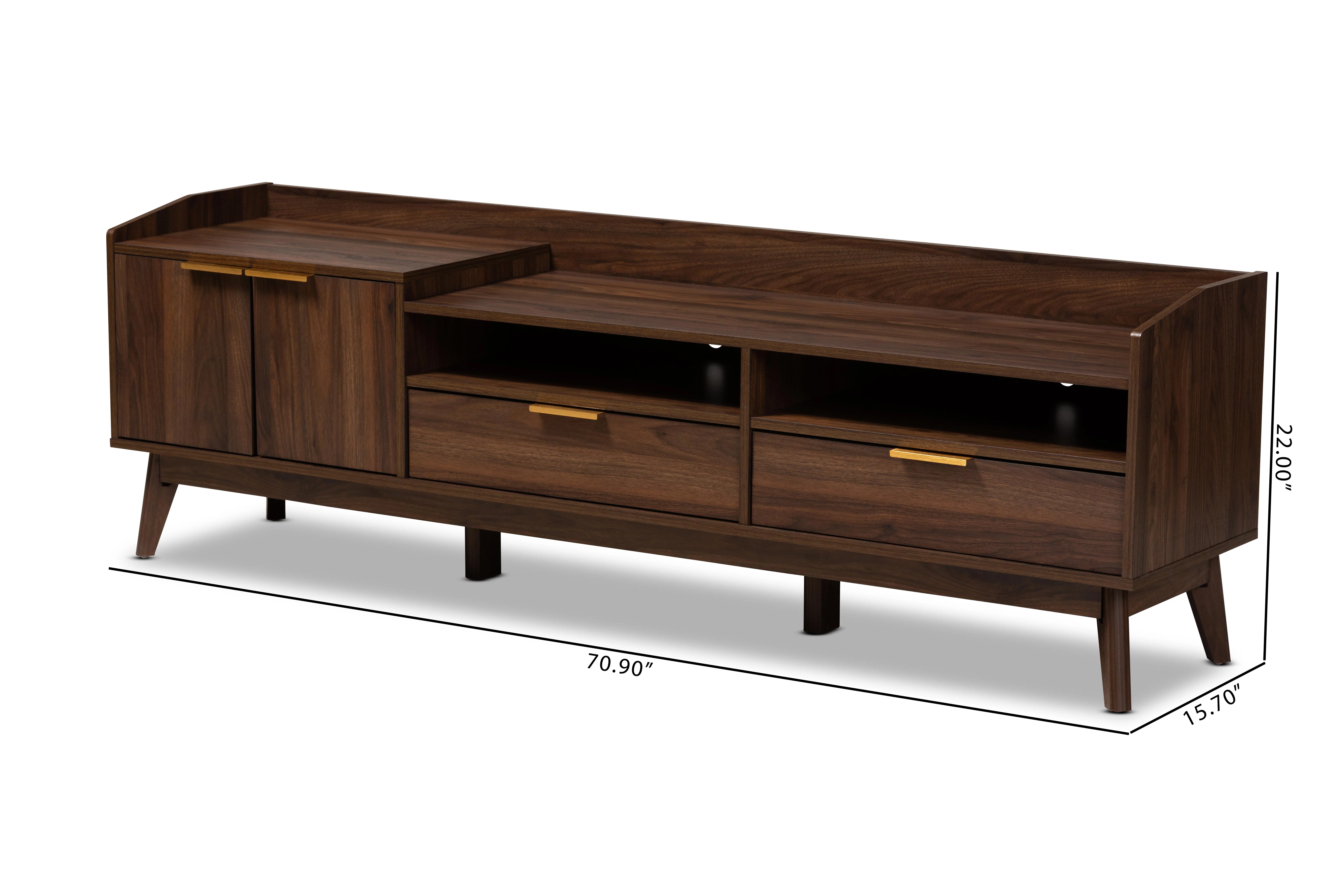Baxton Studio Lena Mid-Century Modern Walnut Brown Finished 2-Drawer Wood TV Stand