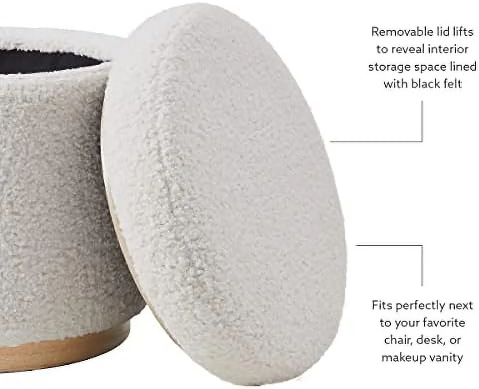 Lexington Natural Sherpa Round  Ottoman with Wood Accent