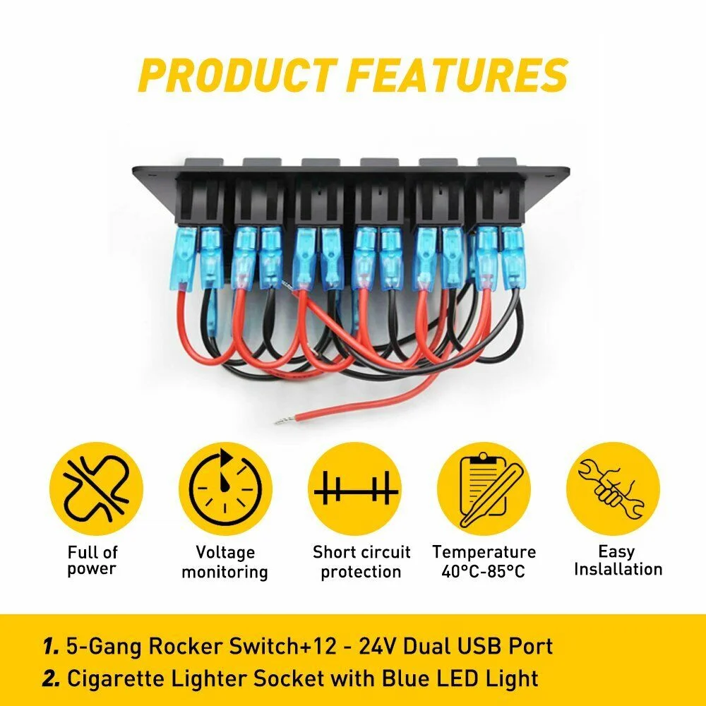 Optimal Marine Electronics - Waterproof Rocker Switch Panel with 6 Gang and LED