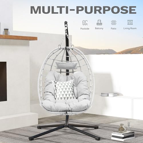 DWVO Hammocks Swing Chair with Cushions 330 LBS, Comfortable Egg Chair Wicker for Patio, Bedroom, Garden, Balcony Indoor and Outdoor Use, Gray
