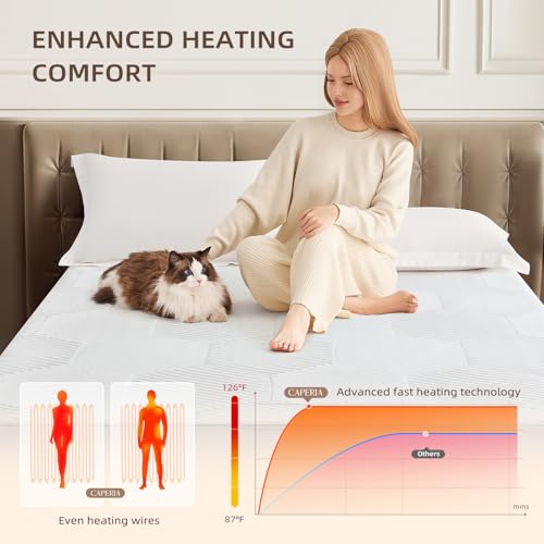 Twin XL Waterproof Heated Mattress Pad, 9 Heat Settings, Auto Off, Machine Washable, White, 39
