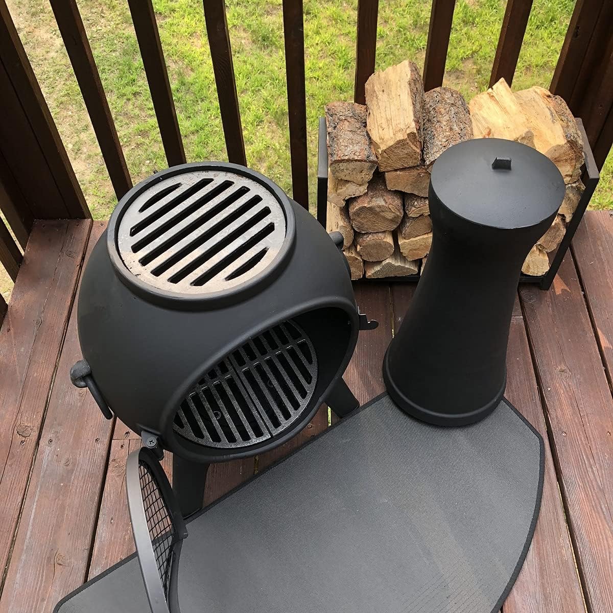 The Blue Rooster Co. Prairie FIRE Outdoor Wood Burning 44 Chiminea Fireplace, Rust Free Cast Aluminum Deck or Patio Firepit