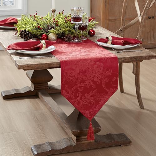 Elrene Home Fashions Poinsettia Elegance Jacquard Holiday Table Runner, 13
