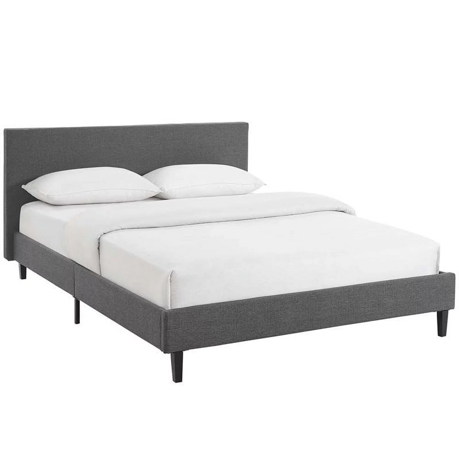 Hawthorne Collections Modern Upholstered Fabric Queen Platform Bed in Light Gray, with Wood Slat Support