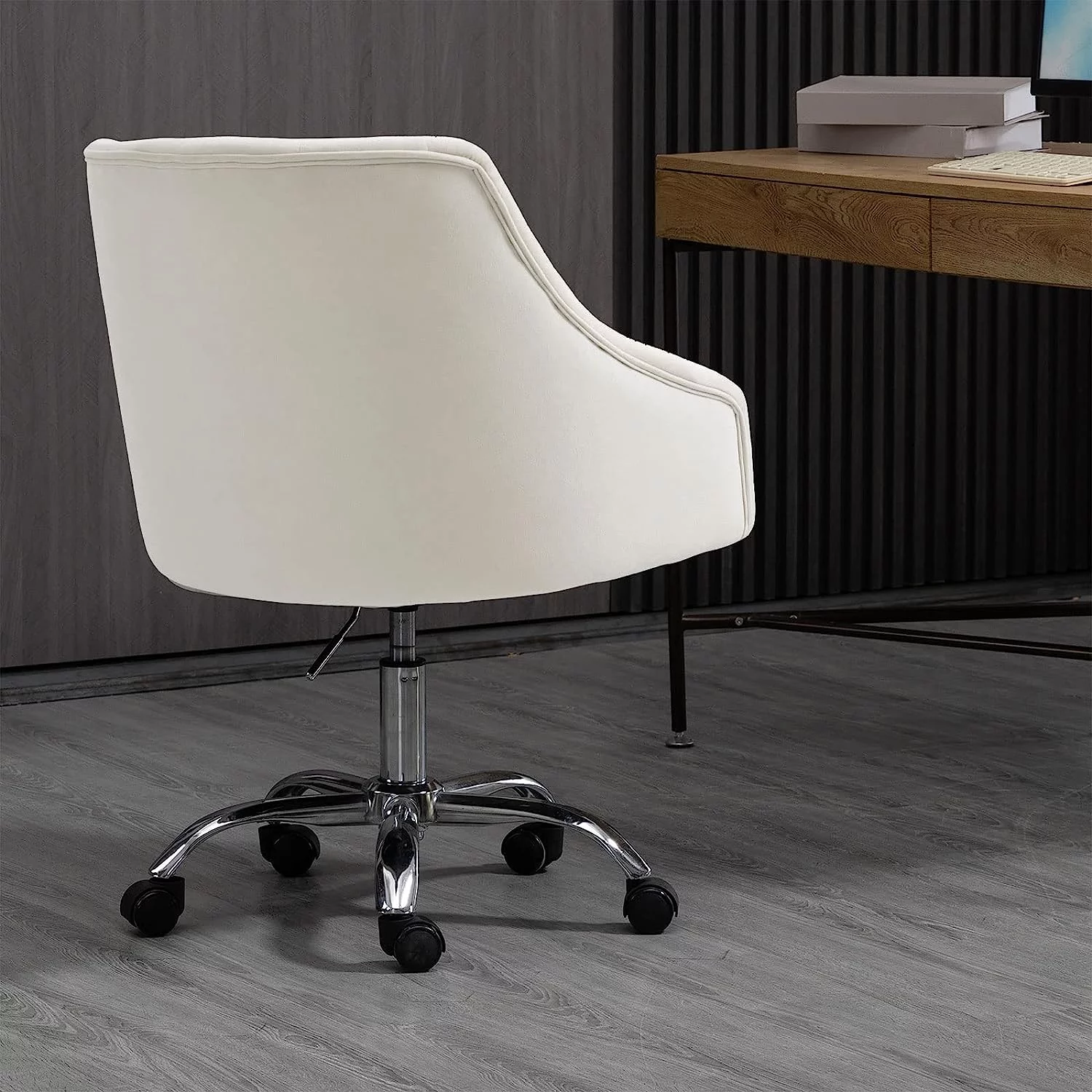 MOJAY Modern Velvet Office Chair with Swivel Function and Adjustable Height, White