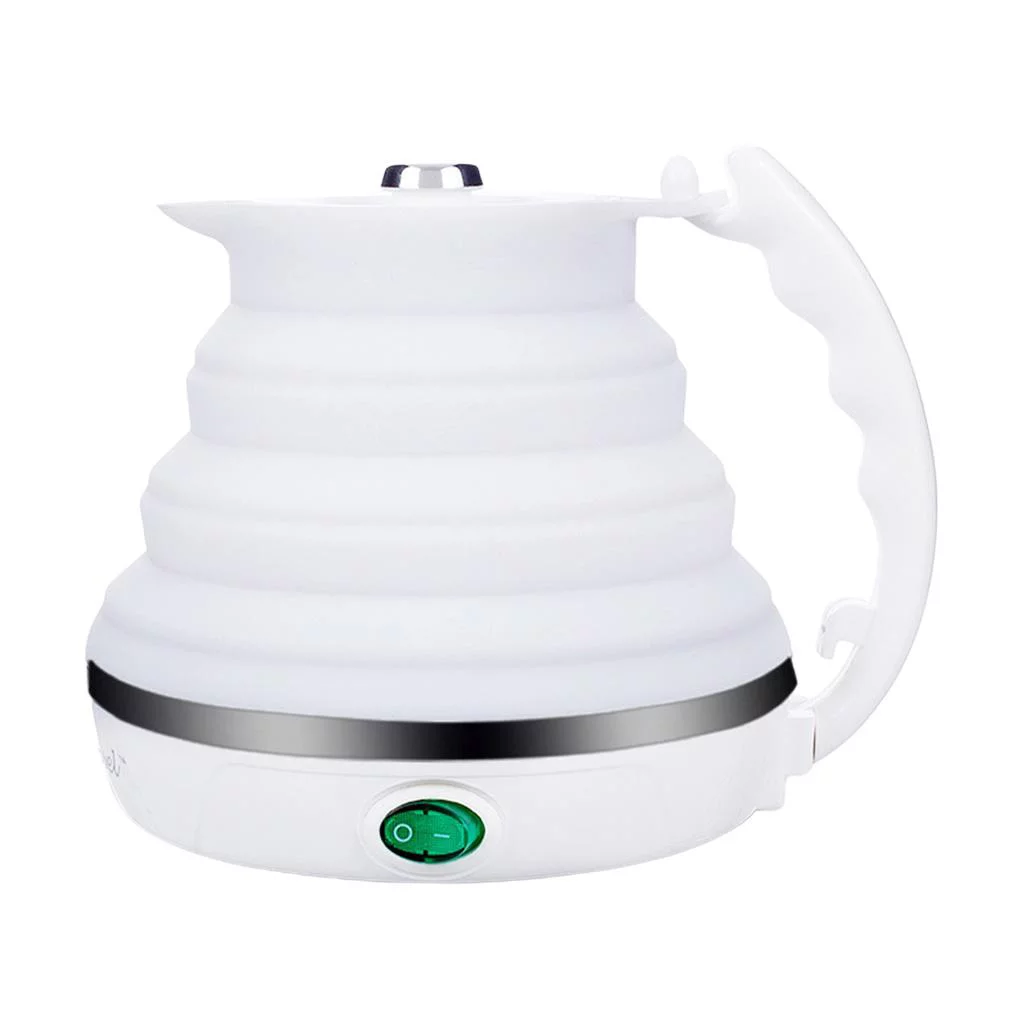 Upgraded Food Grade Silic ,Travel Foldable Electric Kettle,Boil Protection,Portable with Dual Voltage And Separable Power Cord,555ML White