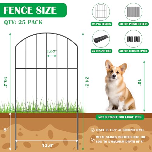 Decorative Garden Fence Outdoor, 10 Panels Rustproof Metal Landscape Barrier Fence, Total 10.5ft (L) x 24in (H), Black Ornamental Fence for Yard, Patio, Lawn, Garden Bed, Easy to Install