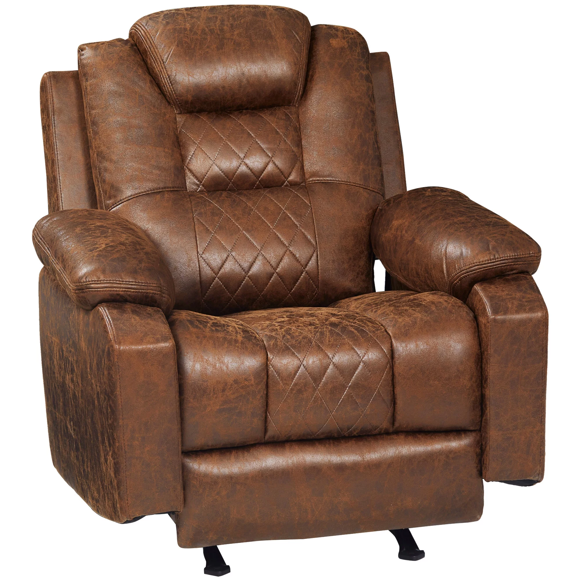 HOMCOM Overstuffed Manual Recliner Chair with Thick Sponge Padded Headrest and Armrest, and Rocking Function, Brown