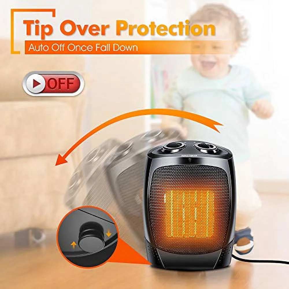 Space Heater, 1500W Portable Heater, Up to 200sq, 3 Modes Adjustable, Tip-Over and Overheat Protection, Adjustable Thermostat, Fast Heat in 3s, PTC Heating Space heaters for Indoor Use
