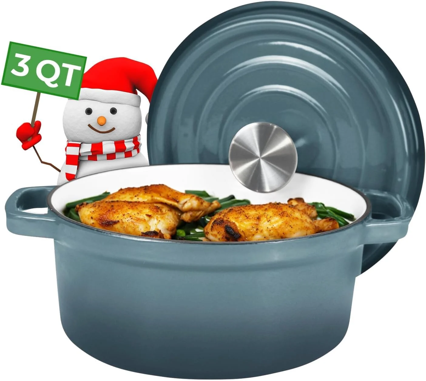 3 Qt Dutch Oven With Lid + 1 Qt Small Sauce Pan With Lid, Enameled Cast Iron Cookware Set, Smooth Enameled Finish, Easy To Clean, Suitable For All Cooktops Upto 500°F