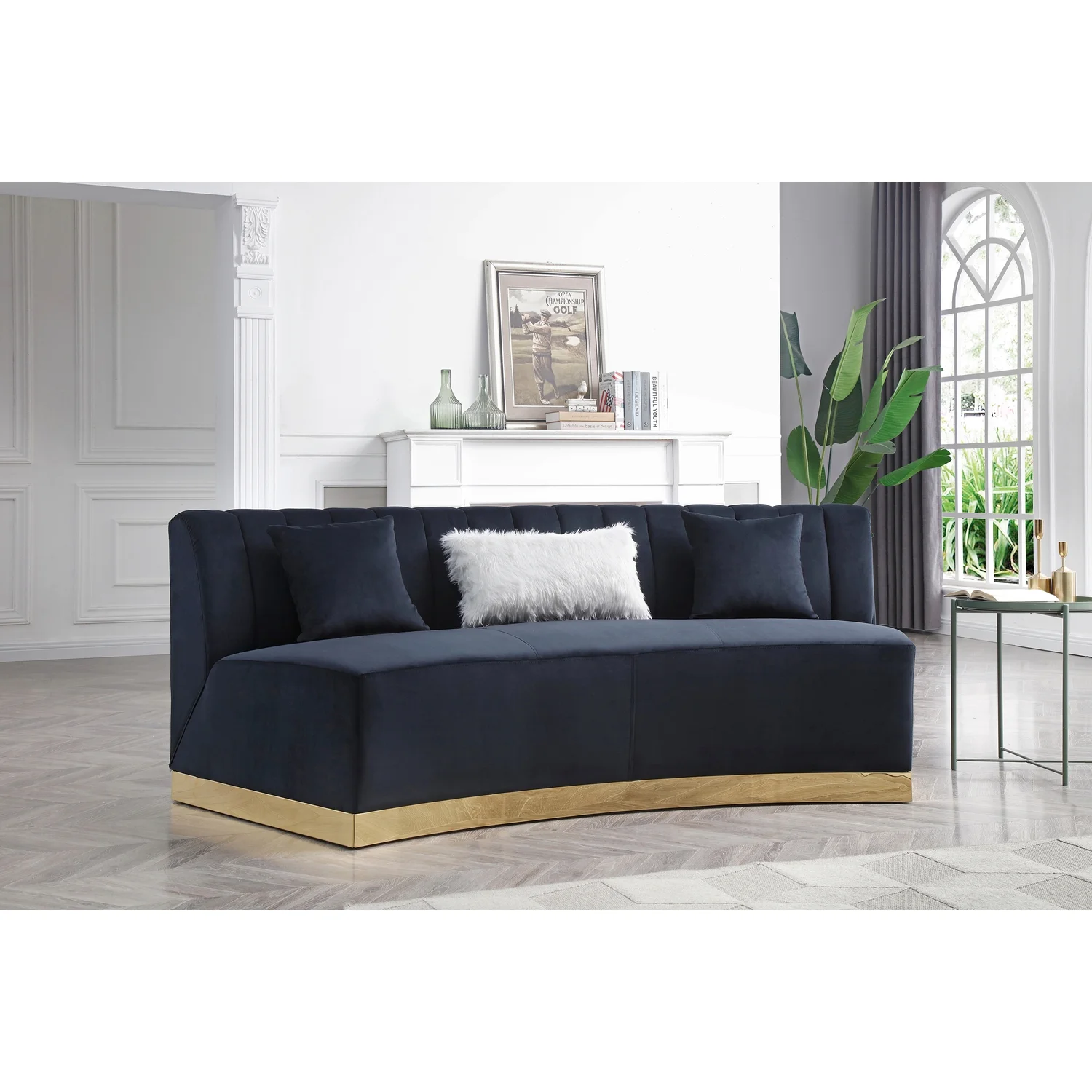 Passion Furniture Decorative Brentwood 89 In. W Armless Velvet Curved Sofa In Black