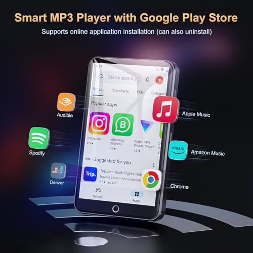 80GB MP3 Player with Bluetooth and WiFi, Mp3 & Mp4 Music Player with Spotify, Amazon Music, Deezer, Audible, Browser, 4.0