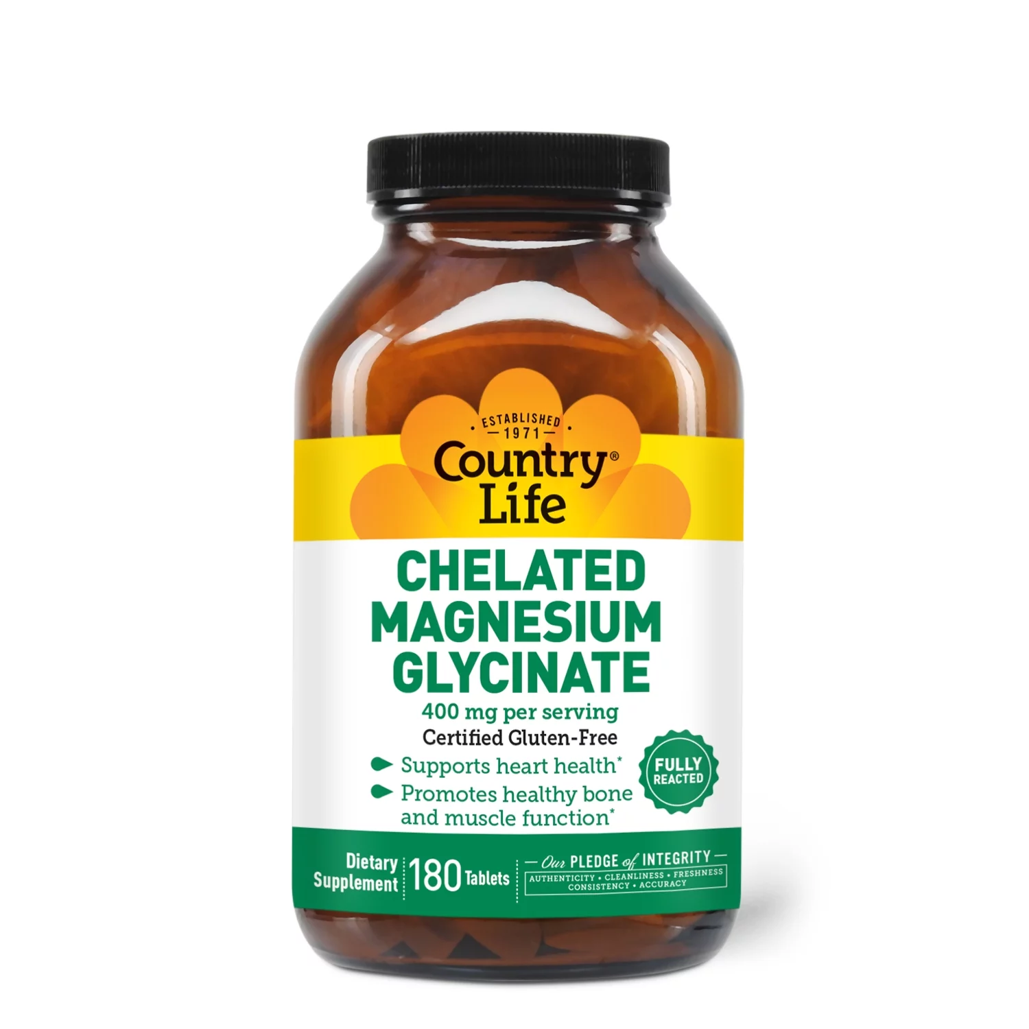 Country Life Chelated Magnesium Glycinate, 400 mg, 180 Tablets