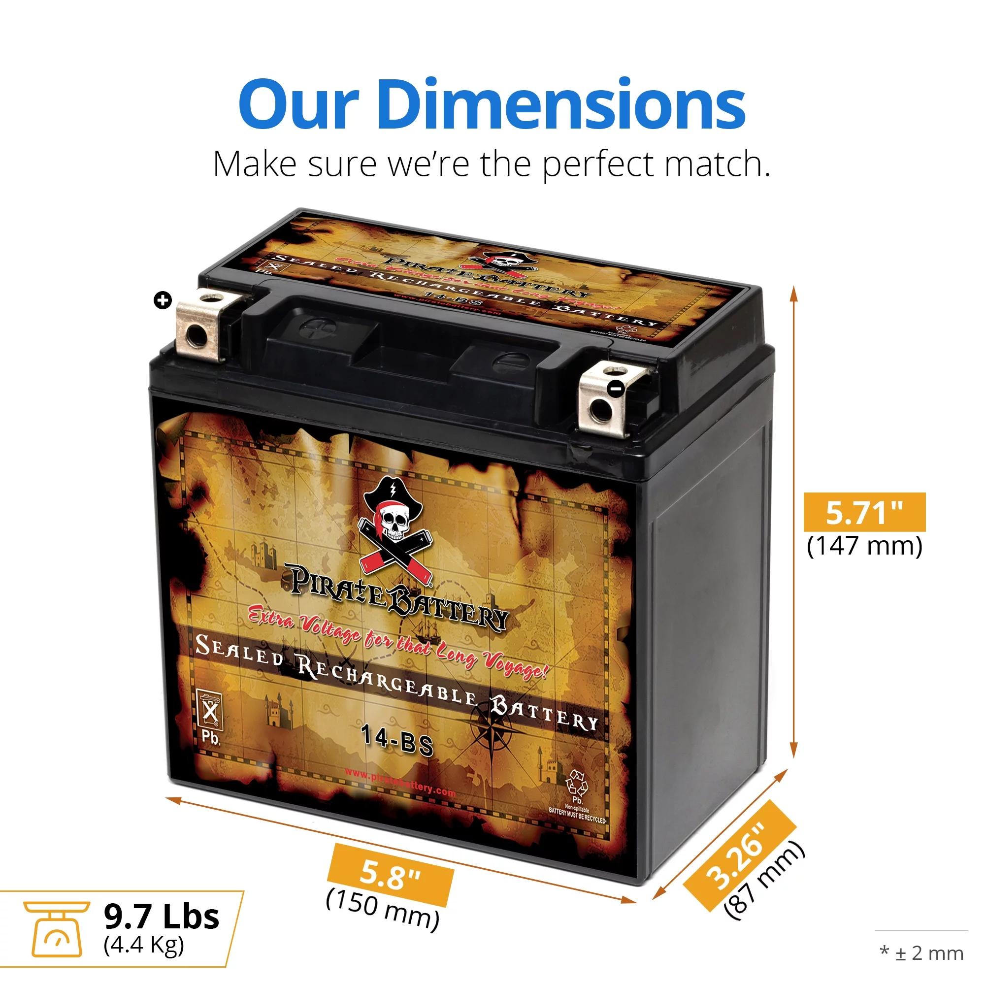 Pirate Battery YTX14-BS (14-BS 12 Volt,12 Ah, 200 CCA) Motorcycle Battery for Kawasaki 650cc W650 2001