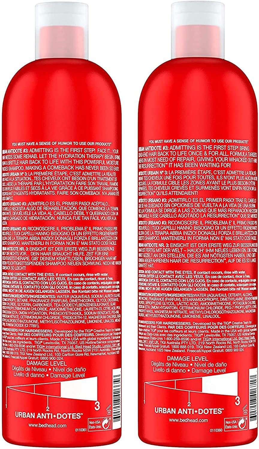 Bed Head by TIGI Urban Antidotes Resurrection Shampoo and Conditioner for Damaged Hair 25.36 fl oz 2 count