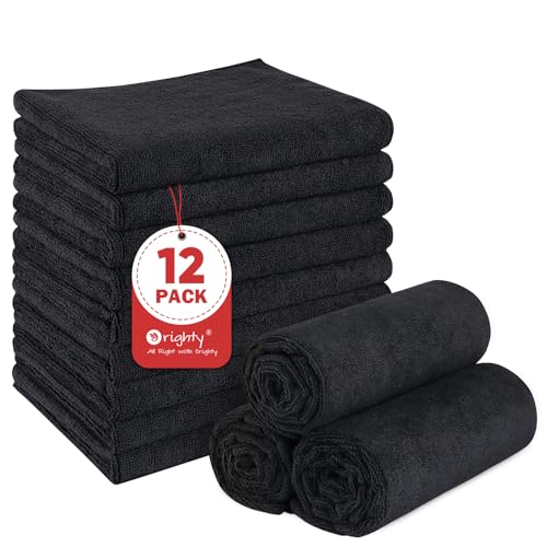 Orighty Extra Large Black Salon Towel, Pack of 12(Not Bleach Proof, 18 x 30 Inches) Super Soft Gym Towels and Absorbent Microfiber Towels for Salon, Hand, Gym, Bath, Spa and Home Hair Care