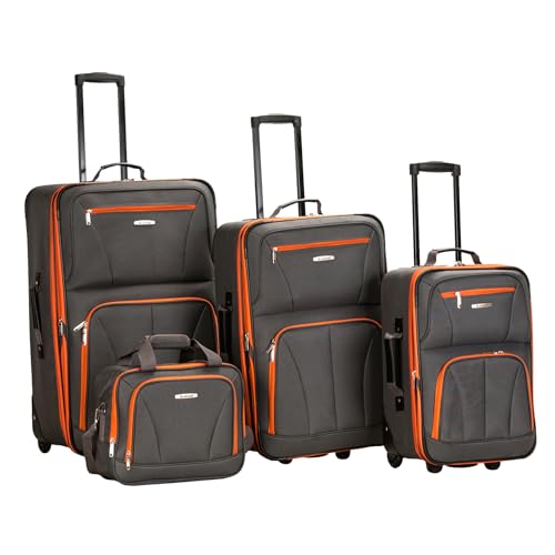 Rockland Journey Softside Upright Luggage Set,Expandable, Lightweight, Black, 4-Piece (14/19/24/28)