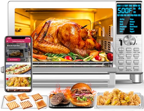 Nuwave Bravo Air Fryer Toaster Smart Oven, 10-in-1 Countertop Convection, 1800 Watts, 21-Qt Capacity, 50°-450°F Temp Controls, Top and Bottom Heater Adjustments 0%-100%, PFAS Free, Stainless Steel