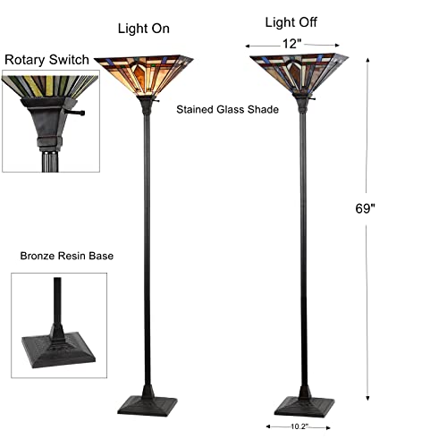 Tiffany Style Torchiere Floor Lamp Mission Stained Glass Shade 12
