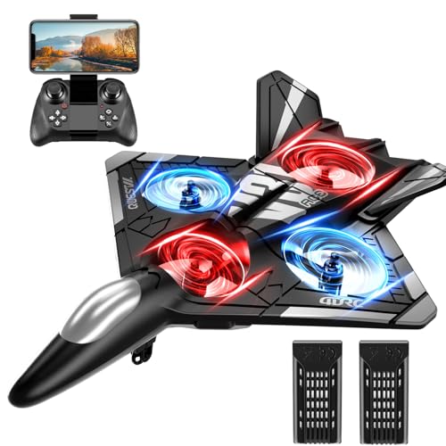 4DRC V31 RC Plane with Camera, Foam Remote Control Drones with Camera for Kids Adults 8-12 12-16, Remote Control Airplane Fighter Jet with Light, 360° Flip Fighter Jet Toy