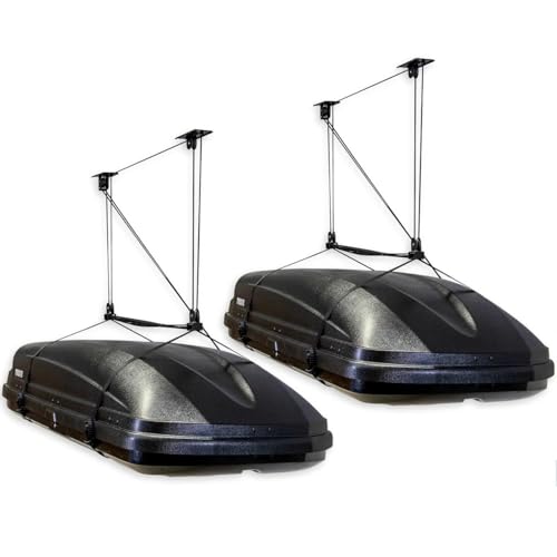 StoreYourBoard Cargo Box Ceiling Hoist – Heavy-Duty Garage Pulley Lift System for Rooftop Carriers, Fits 8–10 ft Ceilings, Cargo Box Storage, Garage Organization, Holds 150 lbs