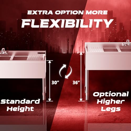 DuraSteel 3 Compartment Under Bar Sink - CEC & NSF 304 Stainless Steel 3 Bay Utility Sink with No Lead Faucet - 60