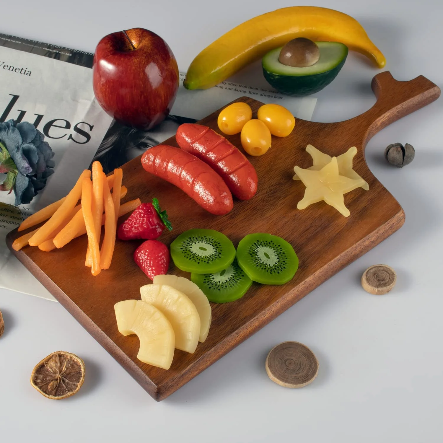 Insunen Acacia Serving Board Cutting Board Wooden Kitchen Chopping Board with Grip Handle, 15.7-7.9in