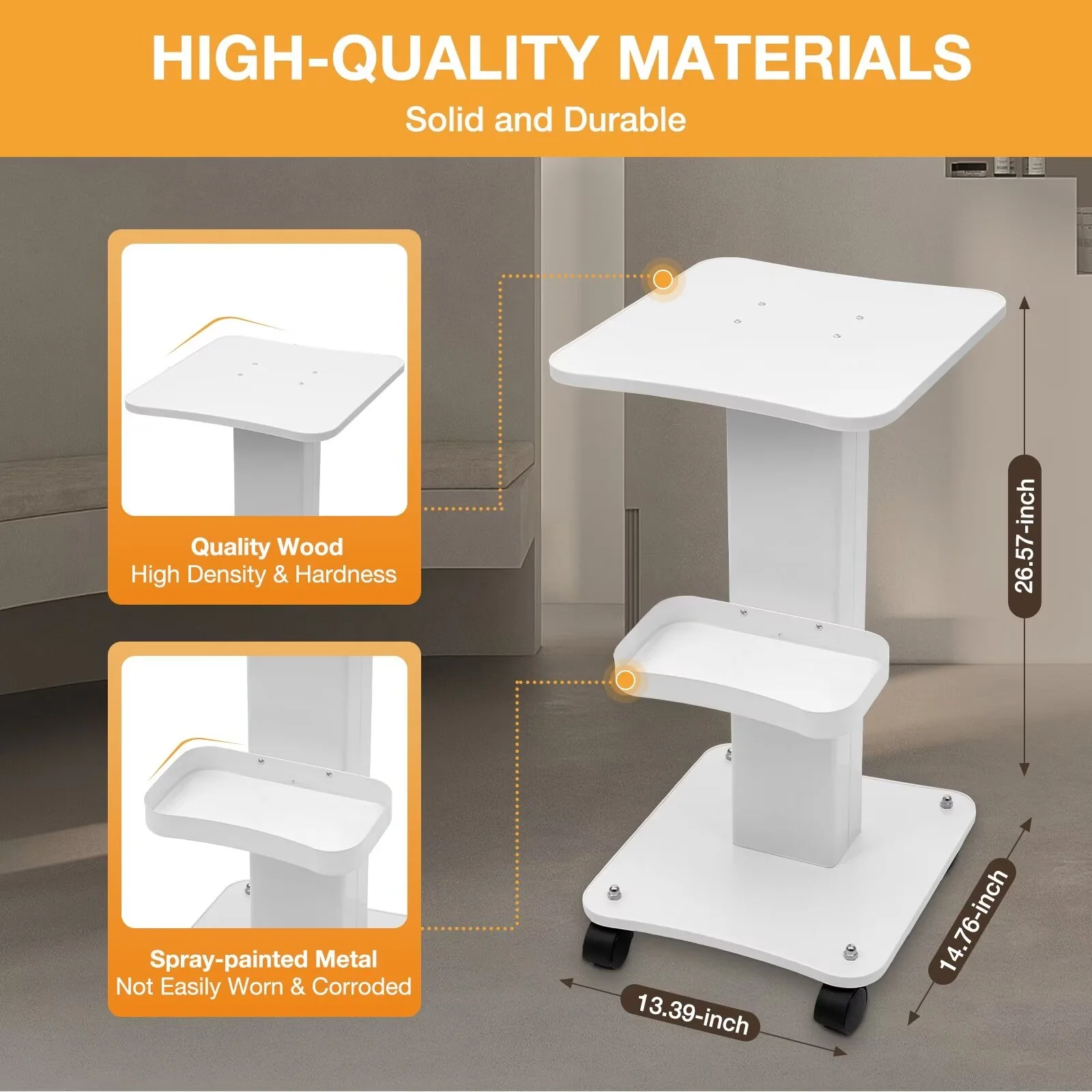 OUKANING Beauty Salon Trolley Pedestal Rolling 4 Wheels Cart Stand for Home & Salon & SPA