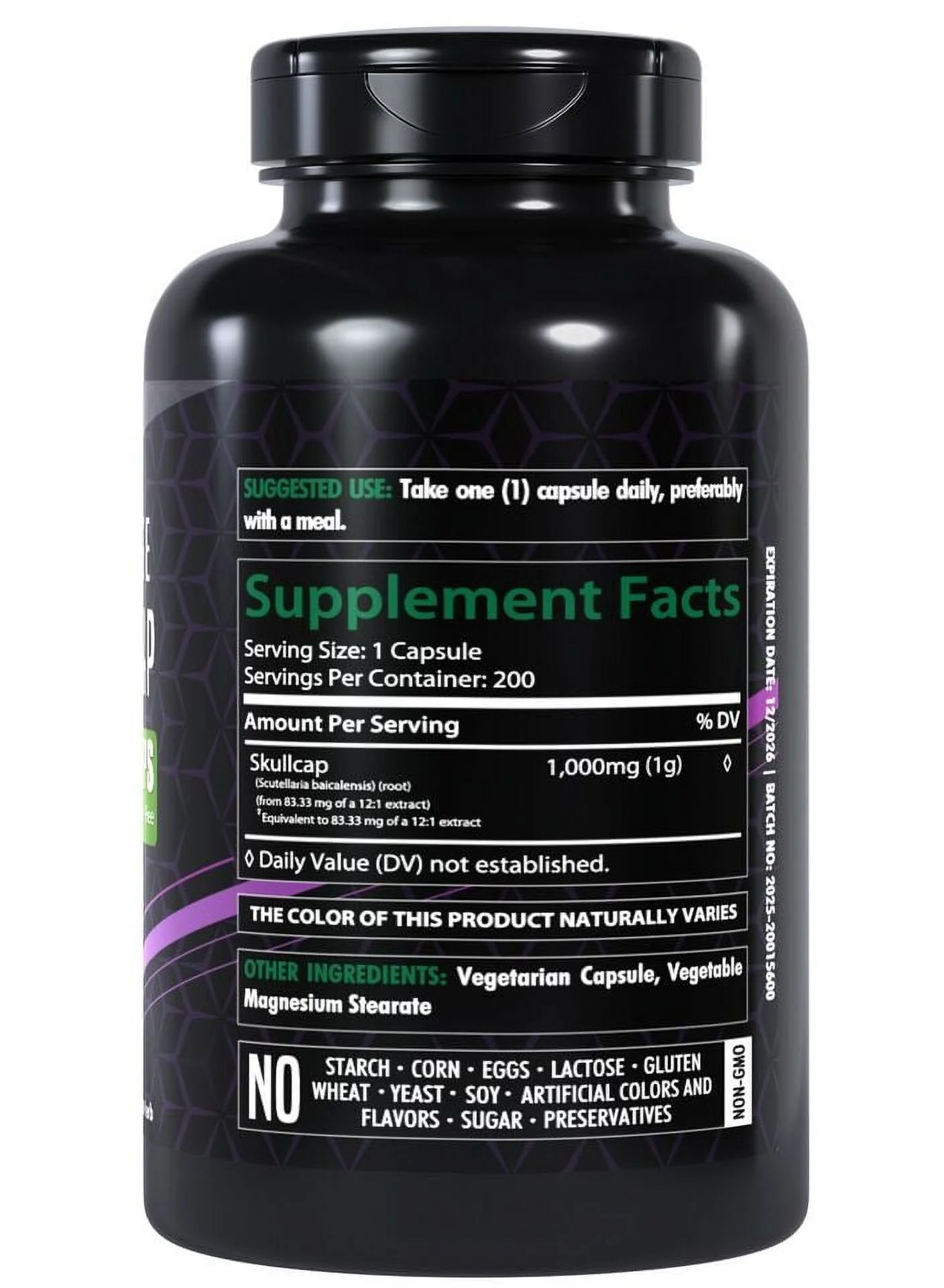 Healthfare Skullcap Capsules 1000mg Support Overall Health 200 Count