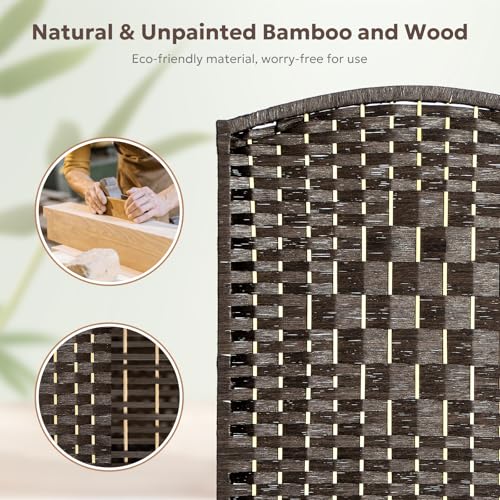 JOSTYLE Folding Privacy Room Divider, 4 Panel Screen Divider 6 ft. Tall Freestanding Extra Wide Rattan Room Partition Wall Separation Dividers, Grey