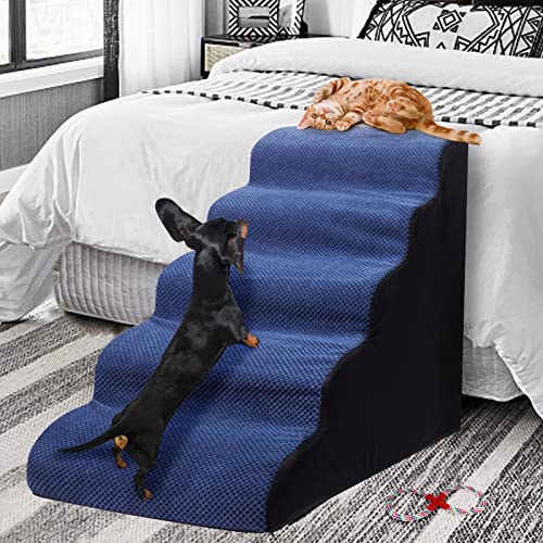 Foam 5 Tier Dog Steps&Stairs for High Beds 25 inches High, Tall Extra Wide Pet Stairs/Steps for High Beds/Bedsides,Non-Slip Dog Ramps for Small Older Dogs Cats(Chocolate Brown)