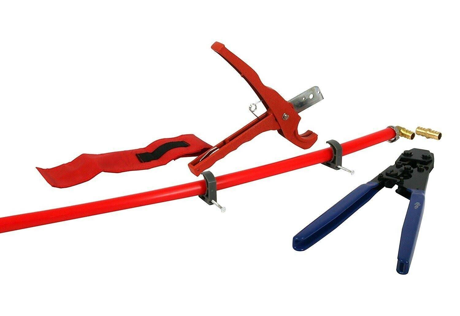 Pexflow Pxkt12 PEX Plumbing Kit - Crimper Tool with Lock Hook, Cutter Tool with Carrying Case, Lead Free Brass Barbed 1/2 inch E