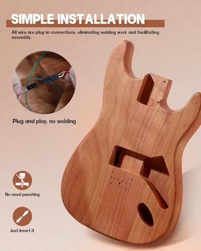 Leo Jaymz DIY Single Cut Electric Guitar Kits with Mahogany Body and Neck - Rosewood Fingerboard and All Components Included (LP Hollow)