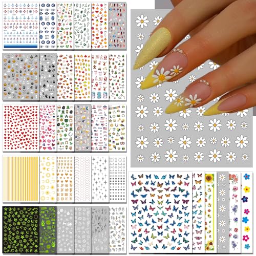 8 Sheets Christmas Nail Wraps Full Stickers Nail Polish Strips, DIY Self-Adhesive Glitter Nail Art Decals Snowflake Santa Claus Xmas Tree Red Green Party Decor with 1 Pcs Nail Files (128 Pieces)