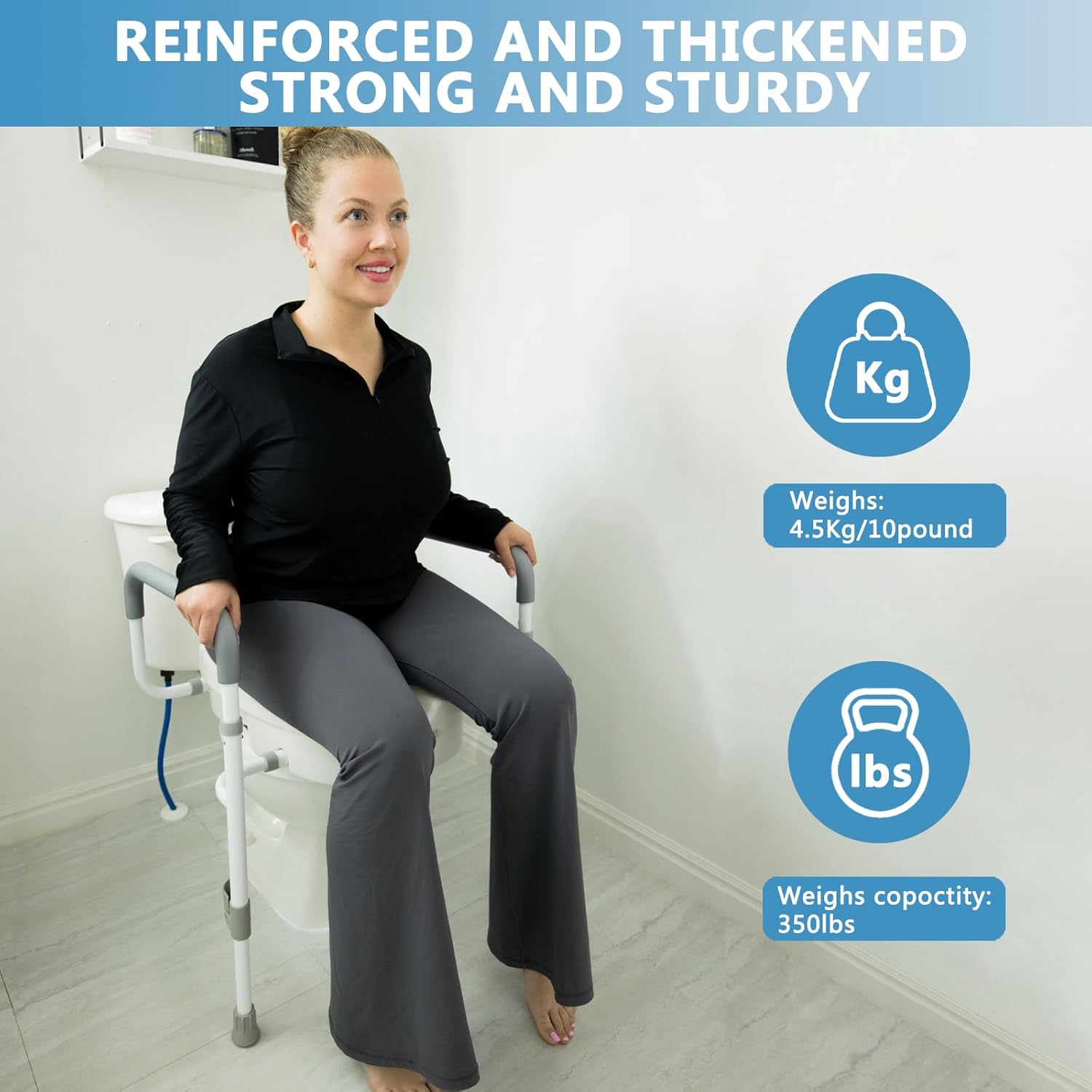 Raised Toilet Seat with Handles for Elderly - Toilet Seat Risers for Seniors with Adjustable Padded Arms - Elevated Toilet Safety Seat for Standard or Elongated Commode